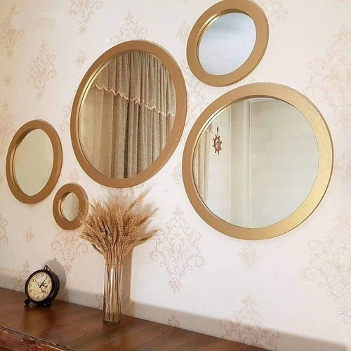 خرید و قیمت آینه های دکوراتیو ۵ تیکه رنگ طلایی و قهوه ای و سفید