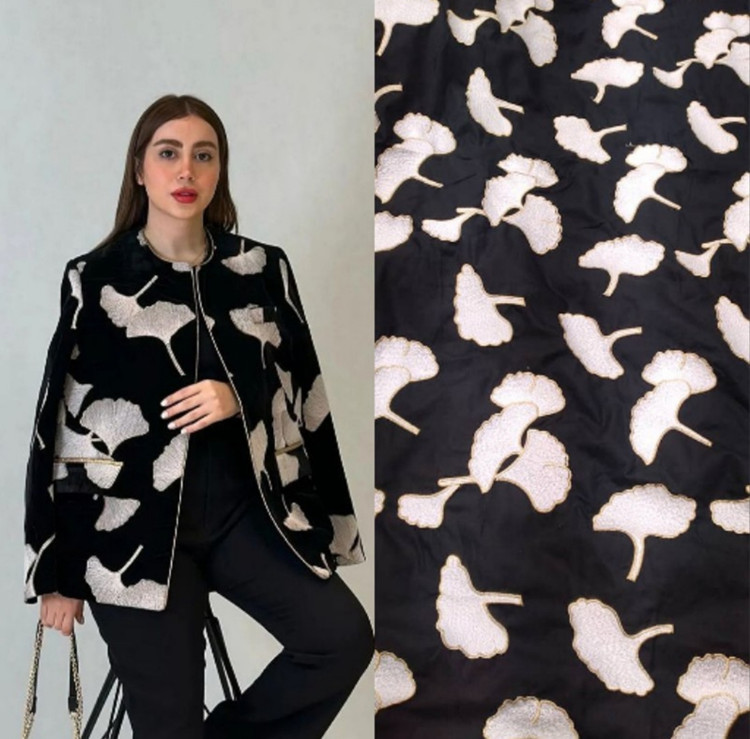 خرید و قیمت پارچه لنین سوزندوزی مخصوص مانتو و خرجکار و کت