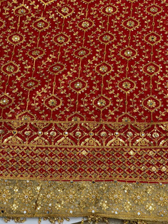 سفارش اینترنتی پارچه حریر سوزندوزی مجلسی رنگ قرمز ملیله دوزی شده