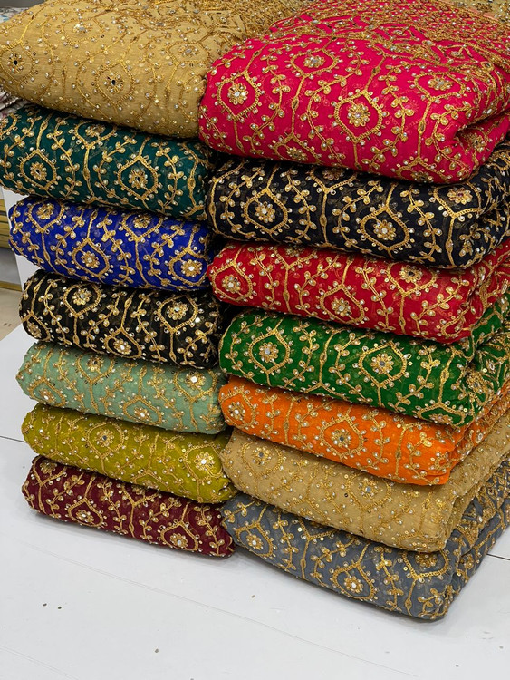 خرید و قیمت رنگ های مختلف پارچه حریر سوزندوزی و ستاره و آینه دوزی شده