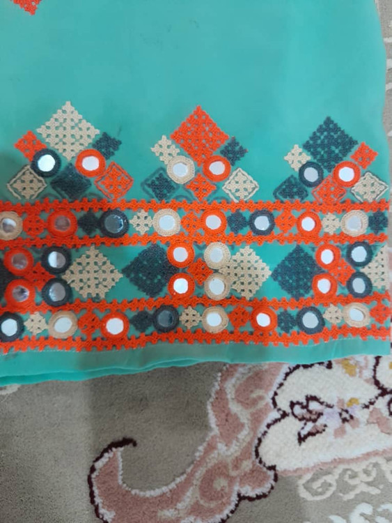 لباس مجلسی آماده دوخته شده پلیوار پر ، آینه دوزی کامل کار دست