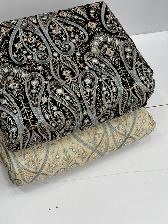 خرید و قیمت پارچه سوزندوزی طرح بته جقه طلایی از چابهار