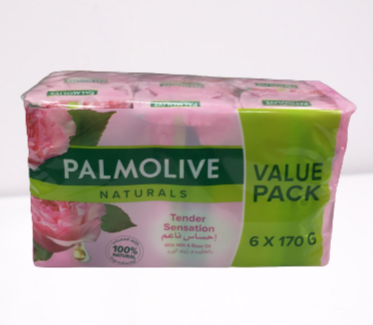 خرید و قیمت صابون پالمولیو عربی طبیعی 6 تایی با شیر و عصاره گل رُز 170 گرمی Palmolive naturals soap pack of 6