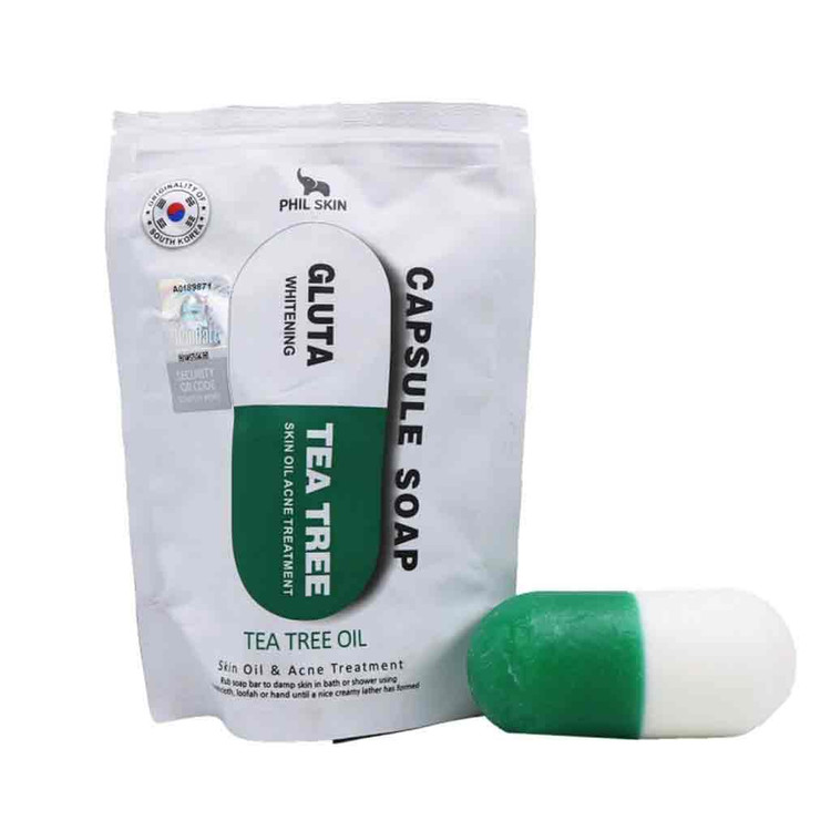 سفارش اینترنتی صابون کپسولی فیل اسکین Phil Skin گلوتا اصل حاوی درخت چای مخصوص پوست چرب 105 گرم