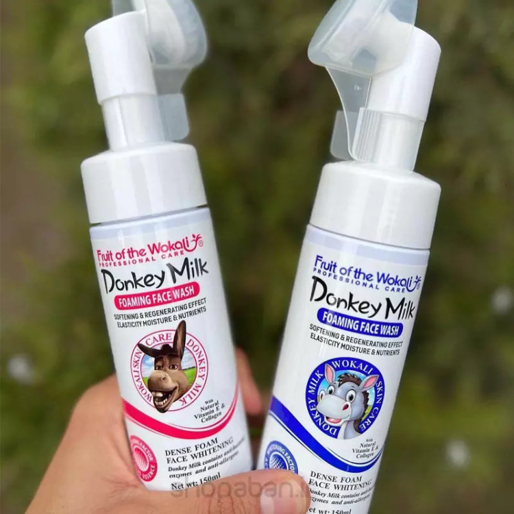 قیمت و خرید فیس واش شیر الاغ وکالی مدل براش دار آبی و صورتی حجم 150 میل