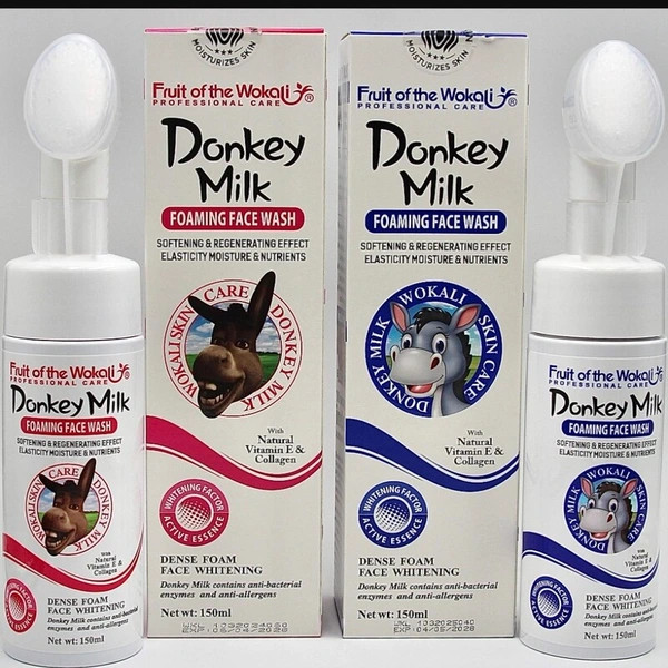 خرید و قیمت فیس واش شیر الاغ وکالی مدل براش دار آبی و صورتی حجم 150 میل