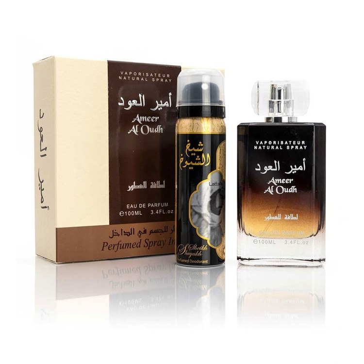 خرید و قیمت عطر امیر العود برند لطافه 100 میل همراه با اسپری