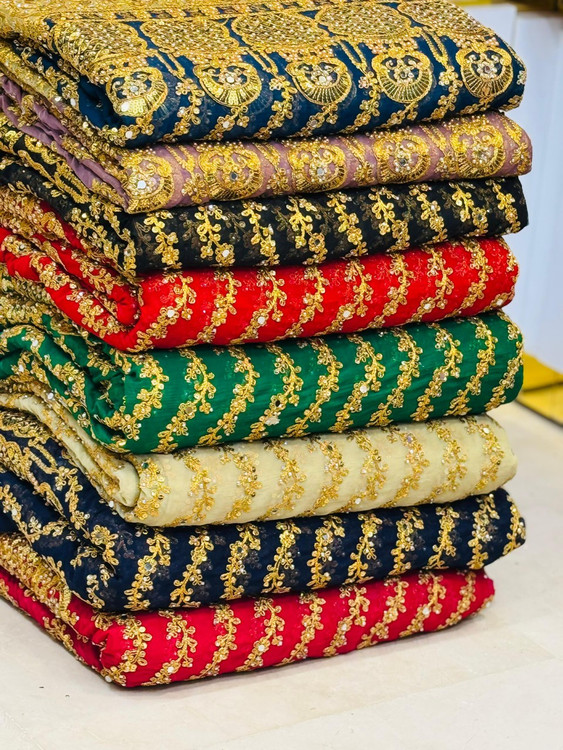 قیمت و خرید پارچه حریر سوزندوزی پرکار مجلسی و بسیار شیک و مد روز دنیا حاشیه دار فروش فقط متری